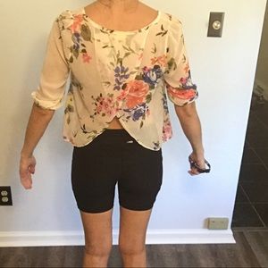 Sheer split back floral half sleeve top, size M